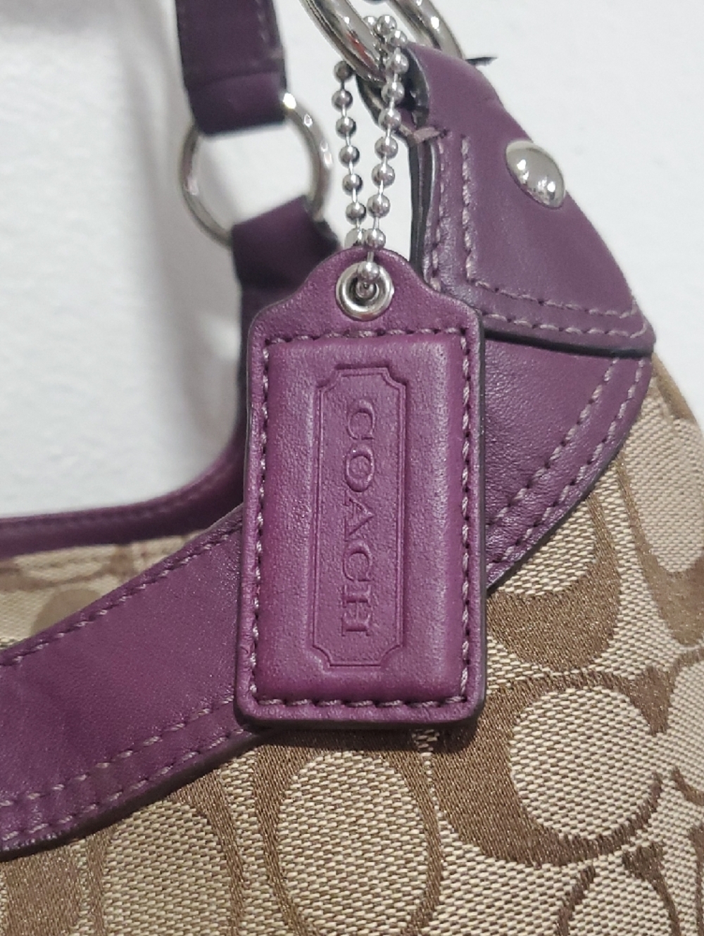 Coach Soho Lynn Signature Hobo Shoulder Bag/Purple Leather Trim💜🤎 - Picture 4 of 16